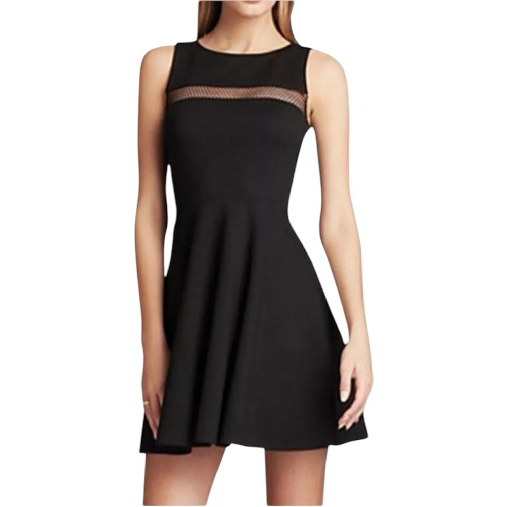 Amanda Uprichard Mesh Fit & Flare Mini Black Skater Dress Women's Size S